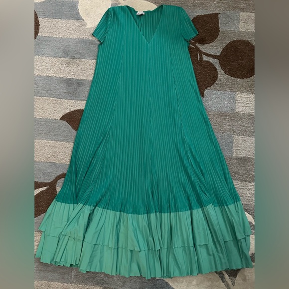 Anthropologie Current Air Short Sleeve Plissé Tonal Flounced Midi Dress ZB6 - Picture 2 of 8